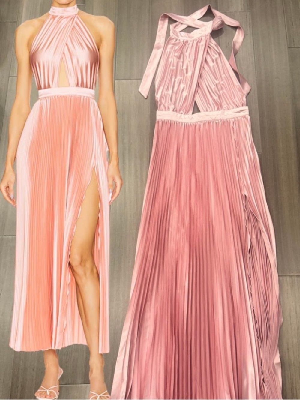 L’IDEE Renaissance Pleated Halter Split Gown | Light Pink Size 8/Small NWT